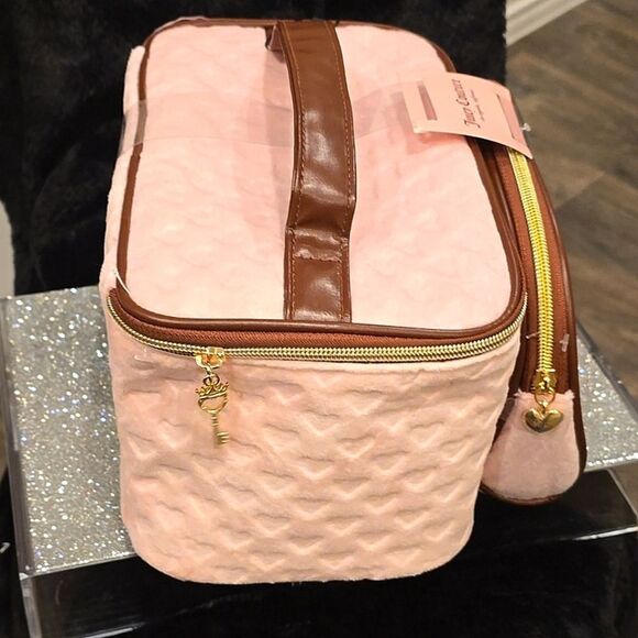 Juicy Couture Heritage & Heart Embossed Velour Double Travel Cosmetic Bags - Picture 7 of 9